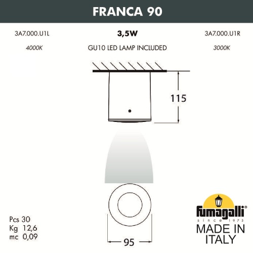 Потолочный накладной светильник FUMAGALLI FRANCA 90 черный, прозрачный 3A7.000.000.AXU1L фото 4