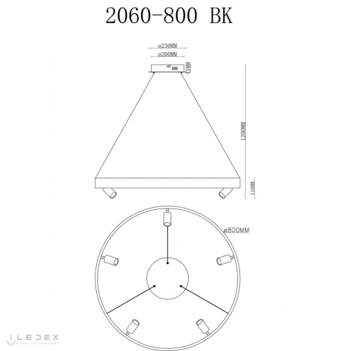 Светильник подвесной iLedex Vision 2060-D800 BK фото 3