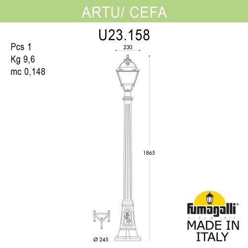 Садовый светильник - столб газонный FUMAGALLI CEFA бронза, прозрачный U23.158.000.BXF1R фото 3