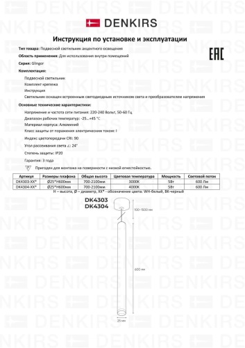 Подвесной светильник Denkirs Glingor DK4303-BK фото 5