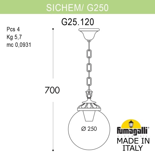 Подвесной уличный светильник  Fumagalli GLOBE 250 черный, прозрачный G25.120.000.AXF1R фото 3
