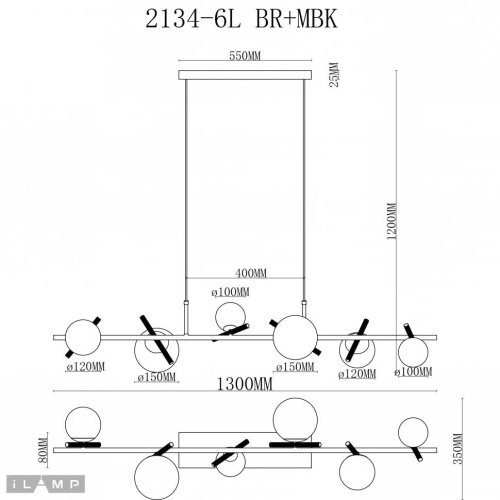 Светильник подвесной iLamp Golden 2134-6L BR+MBK фото 3