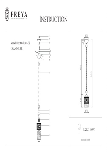 Подвесной светильник Teofilo FR2200-PL-01-BZ фото 7