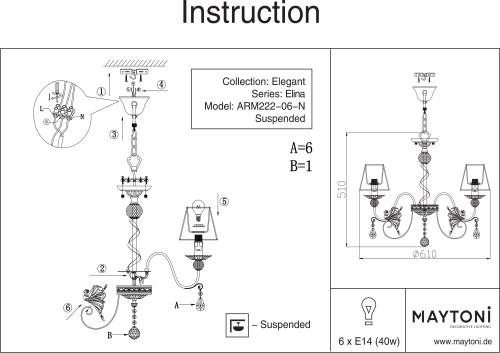 Подвесная люстра Elina ARM222-06-N фото 10