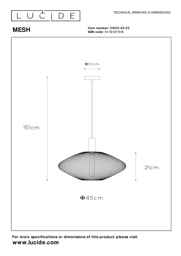 Подвесной светильник Lucide MESH 21423/45/02 фото 6