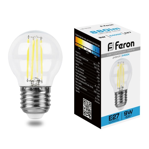 Лампа светодиодная Feron 9W E27 6400K прозрачная 38224